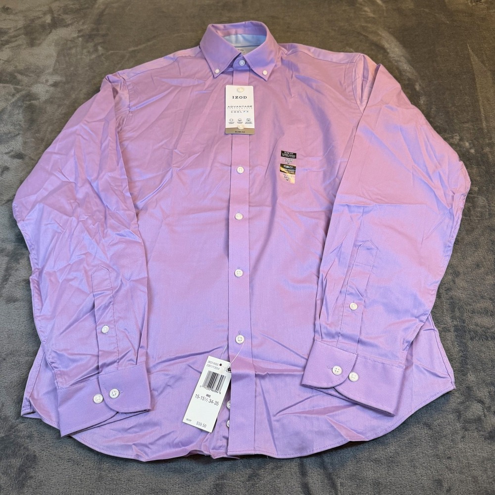 IZOD Advantage Performance Dress Shirt Mens Medium Iris Purple Slim Fit Stretch